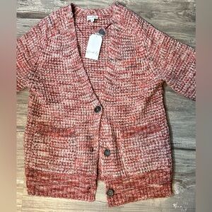 Red and white knitted button up sweater cardigan by wonderly size medium